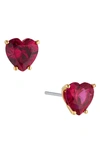 Nadri Modern Love Heart Stud Earrings In Gold With Dark Pink