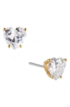 Nadri Modern Love Heart Stud Earrings In Clear/gold