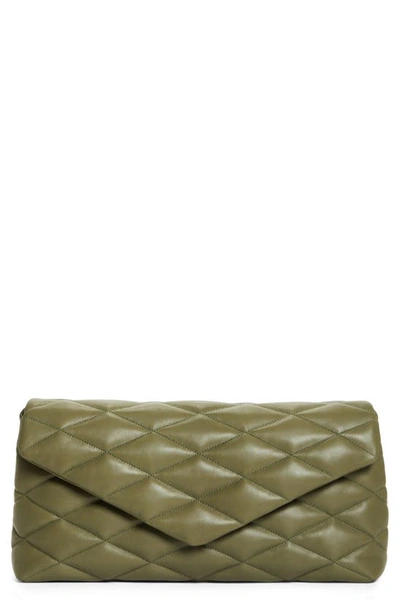 Saint Laurent Sade Leather Puffer Clutch In 3317 Light Sage