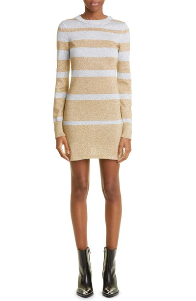Rabanne Metallic Stripe Sweaterdress In Gold Silver | ModeSens