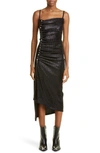 RABANNE ASYMMETRIC SIDE SNAP METALLIC JERSEY DRESS