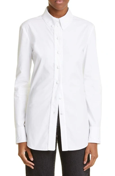 Rabanne Embroidered Cotton Button-down Shirt In White/ Silver