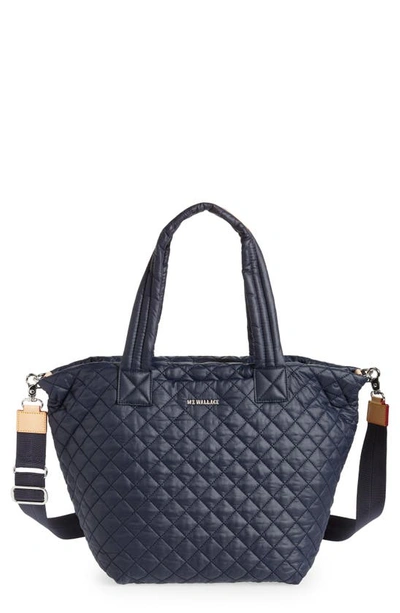 Mz Wallace Medium Metro Quilted Nylon Tote Deluxe In Blue