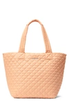 Mz Wallace Medium Metro Quilted Nylon Tote Deluxe In Peach