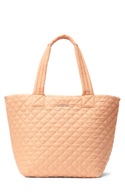Mz Wallace Medium Metro Quilted Nylon Tote Deluxe In Peach