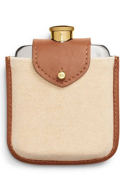 Ralph Lauren Garrett Brass Flask With Canvas & Leather Sheath In Multi