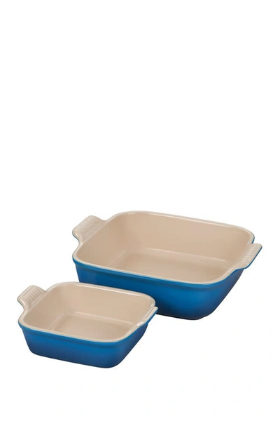 Le Creuset Set Of 2 Heritage Square Baking Dishes In Blue