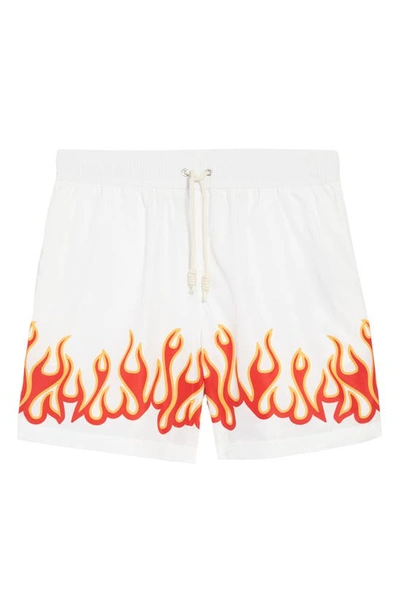 Palm Angels Flame-print Swimming Trunks In Bianco