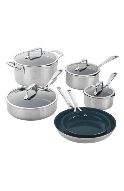 Zwilling Clad Cfx 10-piece Nonstick Cookware Set In Stainless Steel