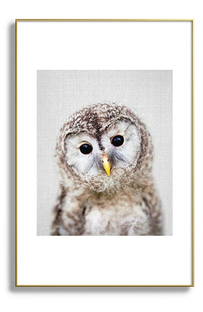 Deny Designs Baby Owl Colorful Framed Art Print In Golden Tones