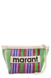 Isabel Marant Powden Stripe Logo Clutch In Green/ Pink