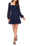 1.state Smock Bodice Ruffle Hem Long Sleeve Minidress In Classic Navy