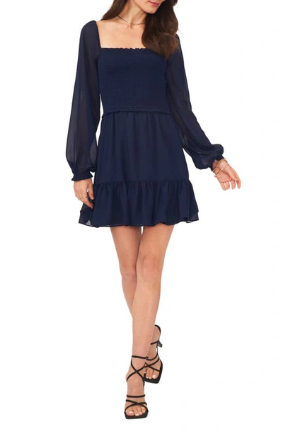 1.state Smock Bodice Ruffle Hem Long Sleeve Minidress In Classic Navy