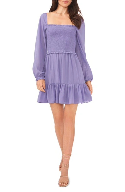 1.state Smock Bodice Ruffle Hem Long Sleeve Minidress In Twilight Purple