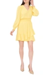 Vince Camuto Wrap Bodice Long Sleeve Dress In Yellow
