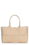 Bottega Veneta Small Arco Woven Leather Tote In Porridge-gold