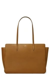 Tory Burch Robinson Leather Tote In Bistro Brown