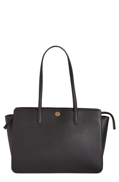 Tory Burch Robinson Leather Tote In Black/black