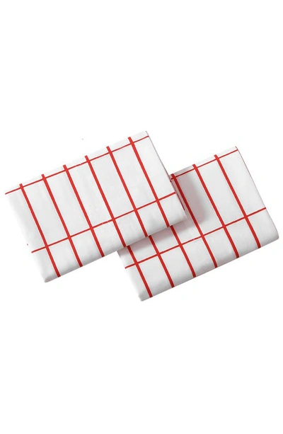 Marimekko Check Cotton Percale Pillowcase Set In Red/ White
