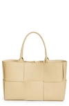 Bottega Veneta Small Arco Woven Leather Tote In Taupe Gold