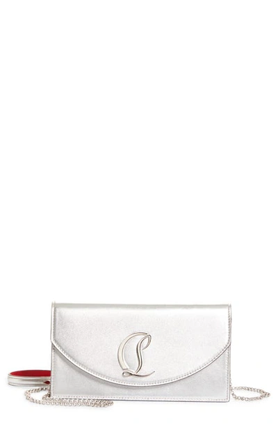 Christian Louboutin Loubi54 Glitter Clutch-on-strap In Silver