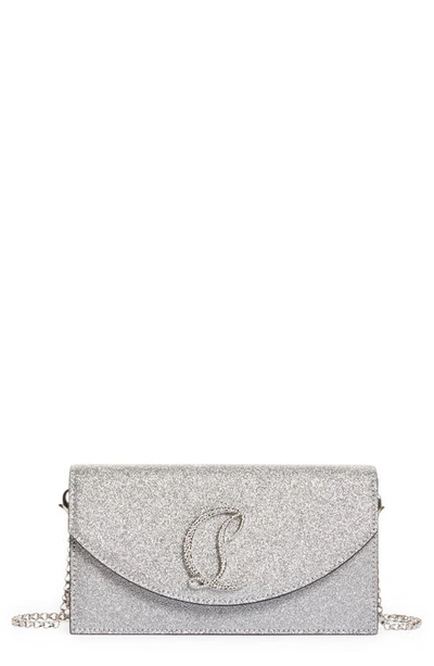 Christian Louboutin Loubi54 Small Glitter Chain Shoulder Bag In Silver