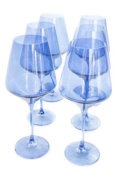 Estelle Colored Glass Set Of 6 Stem Wineglasses In Blue