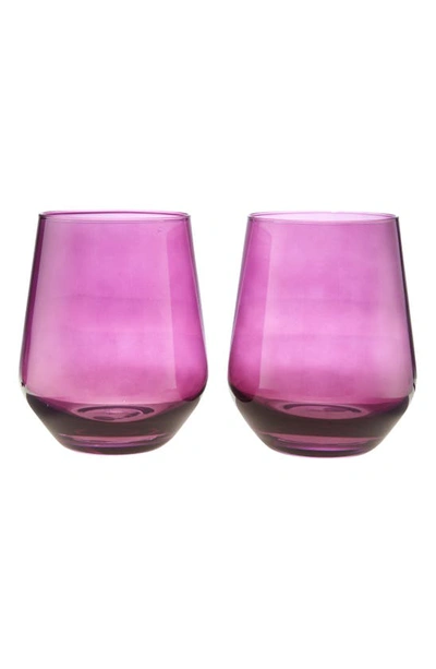 Estelle Colored Glass Set Of 2 Stemless Wineglasses In Amethyst