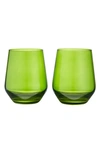 Estelle Colored Glass Set Of 2 Stemless Wineglasses In Forest Green