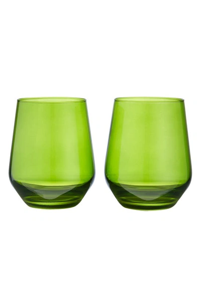 Estelle Colored Glass Set Of 2 Stemless Wineglasses In Forest Green