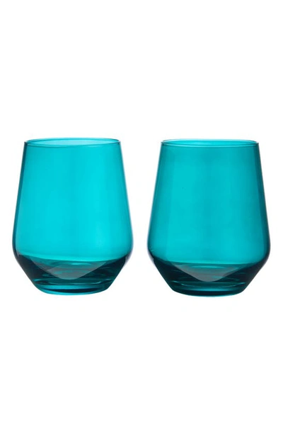 Estelle Colored Glass Set Of 2 Stemless Wineglasses In Emerald Green