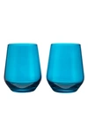 Estelle Colored Glass Set Of 2 Stemless Wineglasses In Teal