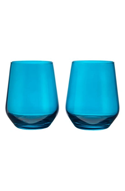 Estelle Colored Glass Set Of 2 Stemless Wineglasses In Teal