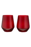 Estelle Colored Glass Set Of 2 Stemless Wineglasses In Red