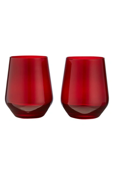 Estelle Colored Glass Set Of 2 Stemless Wineglasses In Red