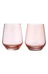 Estelle Colored Glass Set Of 2 Stemless Wineglasses In Coral Peach Pink