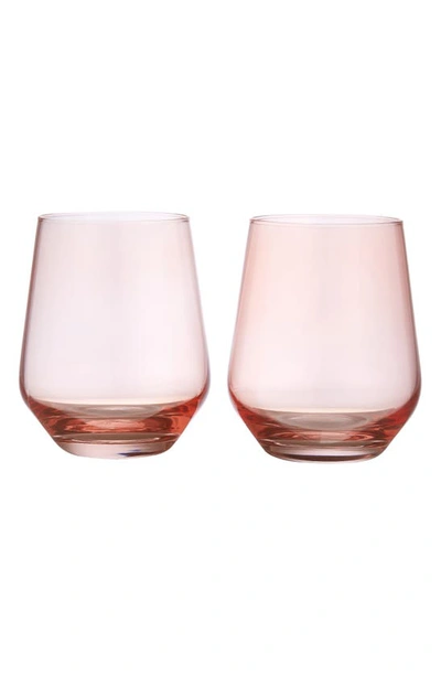 Estelle Colored Glass Set Of 2 Stemless Wineglasses In Coral Peach Pink