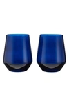 Estelle Colored Glass Set Of 2 Stemless Wineglasses In Midnight Blue