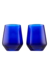 Estelle Colored Glass Set Of 2 Stemless Wineglasses In Royal Blue