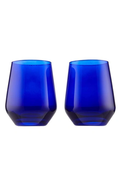 Estelle Colored Glass Set Of 2 Stemless Wineglasses In Royal Blue
