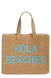 Btb Los Angeles Hola Beaches Straw Tote In Sand/ Aqua