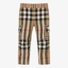 BURBERRY BOYS BEIGE CHECK CARGO TROUSERS
