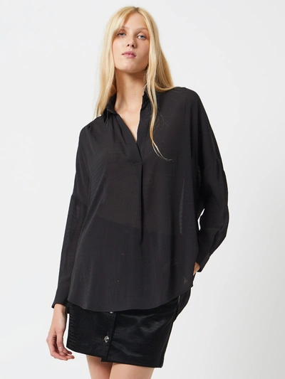 French Connection Clar Rhodes Textured Drape Popover Shirt In Black