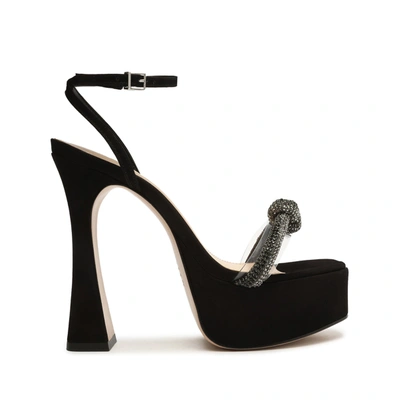 Schutz Women's Peaky Square Toe Crystal Embellished Knotted Strap High Heel Platform Sandals In Black