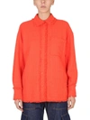 Msgm Fringed Collared Shirt In Textured Fabric In Orange