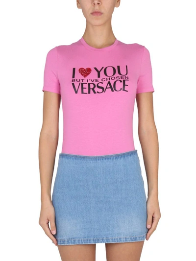 Versace T-shirt With Logo In Pink