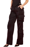 House Of Cb Daria Cargo Satin Trousers In Black