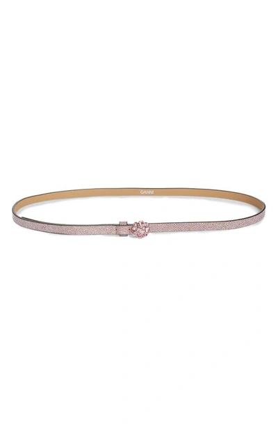 Ganni Crystal Buckle Glitter Belt In Pink
