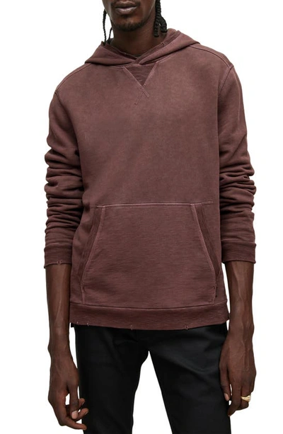 John Varvatos Milford Cotton French Terry Pigment Dyed Distressed Hoodie In Merlot