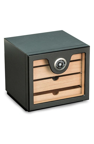 Bey-berk Carbon Fiber Cigar Humidor W/ Hygrometer In Black/ Gray
